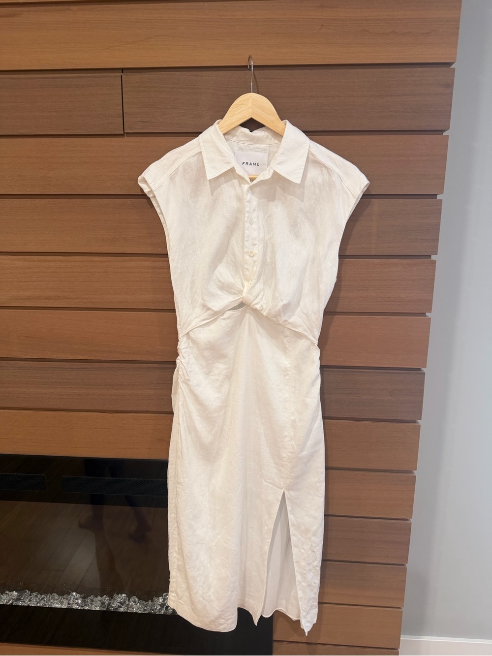 Frame Denim Cream Tie-Front Midi Shirt Dress